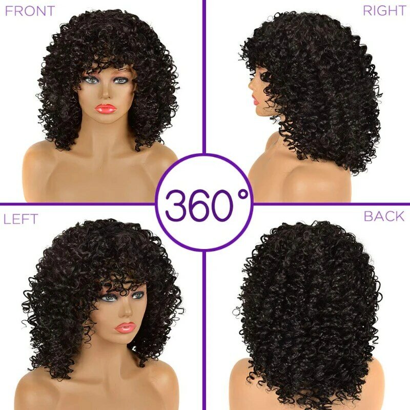 Female Fluffy Afro Kinky Curly Wigs Black Hair Full Wig with Adjustable Buckle Easy-wear Mesh Hair Extension Clip-free Headgear