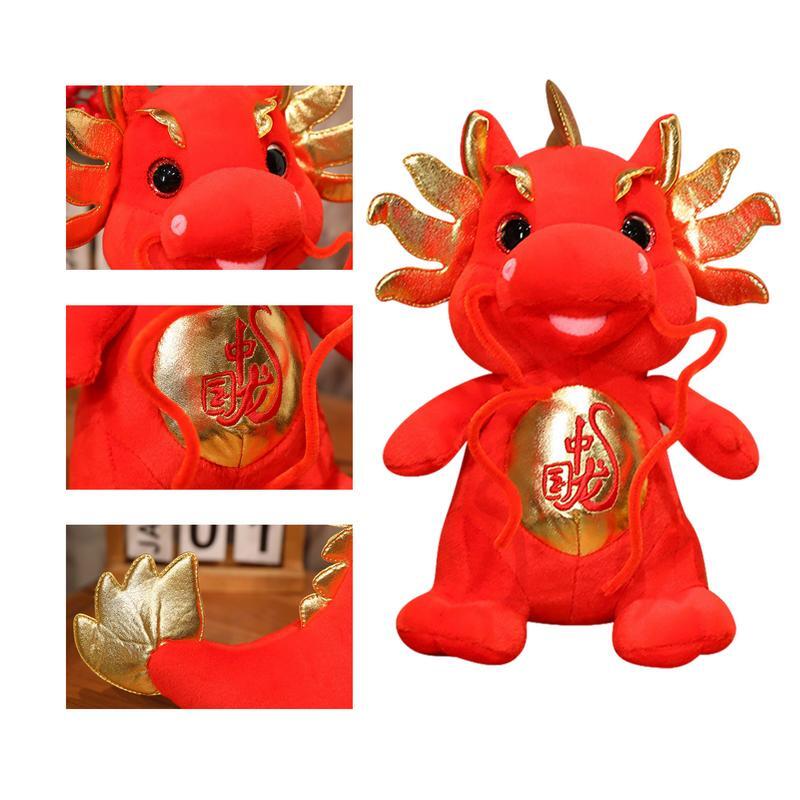 Boneka hewan boneka Naga zodiak, nyaman lembut beruntung merah Tahun Baru Cina mewah Naga untuk dekorasi pesta rumah
