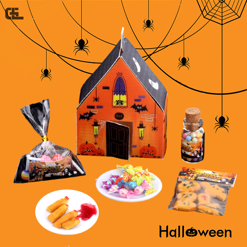 Maison de Bonbons Miniature pour Halloween, Biscuit, Frites, Fruits, Sucettes, Jouet de Décoration, Accessoires de Maison de Beurre, 1 Ensemble, 1:12