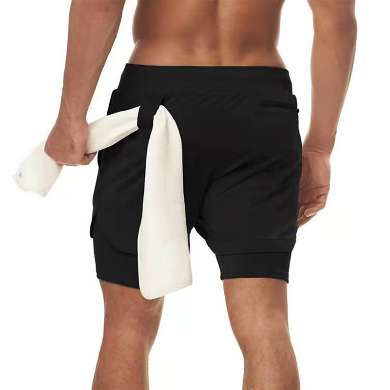 กางเกงกีฬาขาสั้นแบบ2 in 1สำหรับผู้ชายเสื้อผ้าผู้ชายกางเกงฟิตเนสยิมฟิตเนสกางเกงวิ่ง