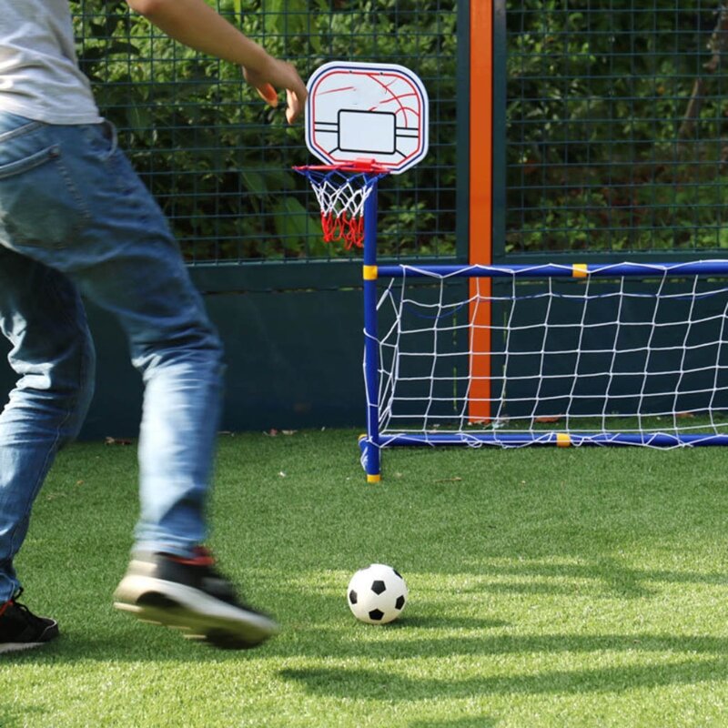 Portería de fútbol para deportes al aire libre para niños, Traje dos en uno, soporte de baloncesto para niños y niñas, portería de fútbol portátil, juguete de plástico Mini