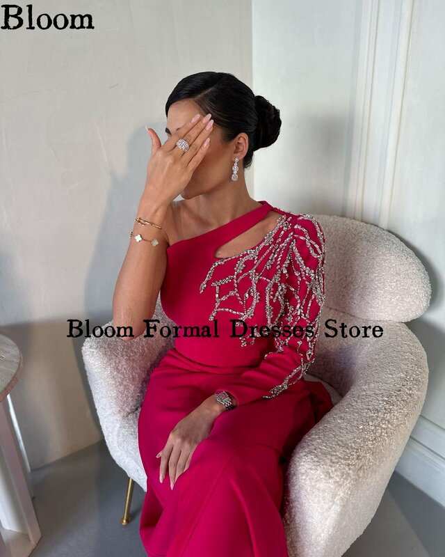 Blüte One-Shoulder-Perlen Ballkleider Langarm aus geschnittene Abendkleider Hochzeits kleid 2024 vestidos de gala