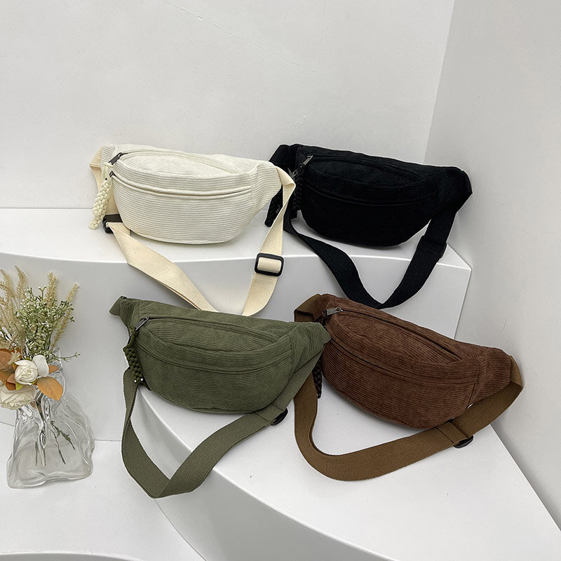 Women Waist Pack Large Capacity Corduroy Fanny Pack Street Style Chest Bag Fashion Shoulder Crossbody Bags Casual Waist Belt Bag