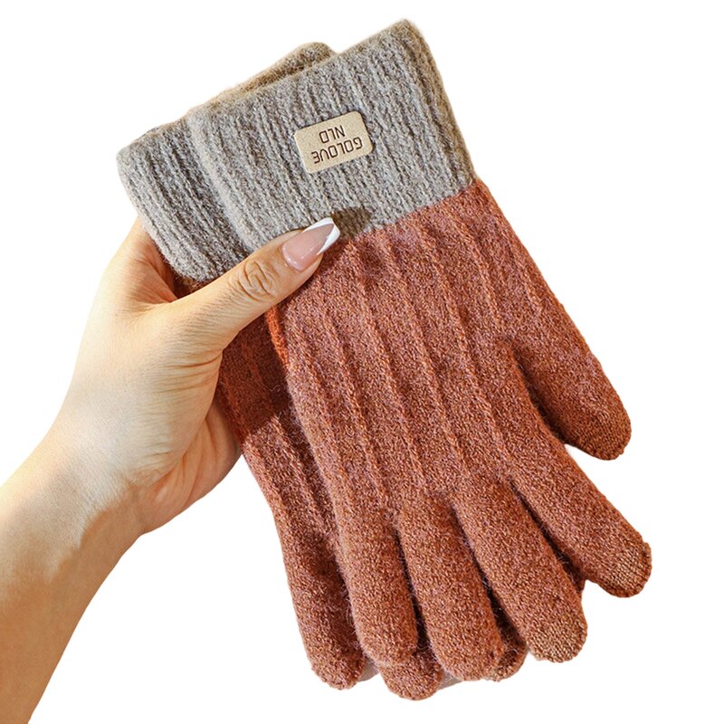 Sarung tangan wanita layar sentuh, sarung tangan wanita tebal polos anti angin sederhana untuk hadiah musim dingin