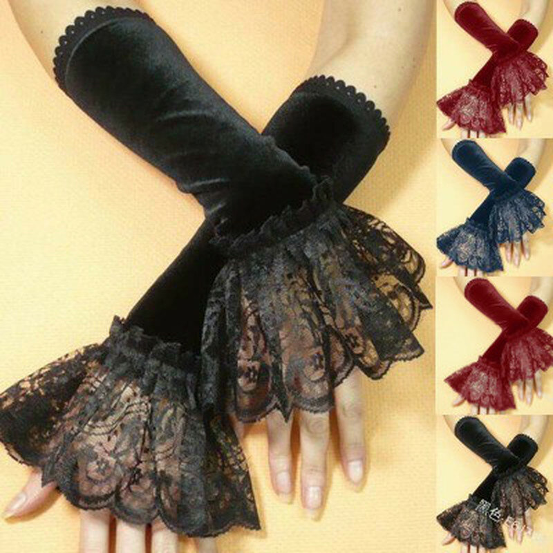 Spitzen handschuhe elastischer Satin großes Netz Sonnenschutz Fahr handschuh Tanz handschuhe Rüschen Frauen handschuhe
