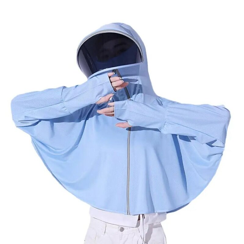 UPF50 + 여성용 자외선 차단 후드, 긴 소매 단색 얇은 재킷, 통기성 UV 차단 셔츠, 아이스 실크 의류, 여름