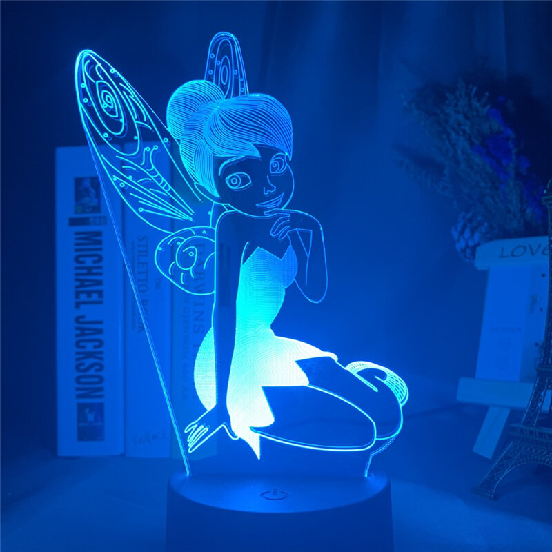 Fee Tinkerbell Figur 3d visuelles Licht führte Nachtlicht Prinzessin Tinker Glocke Haupt dekoration Farbwechsel Illusion Tisch lampe