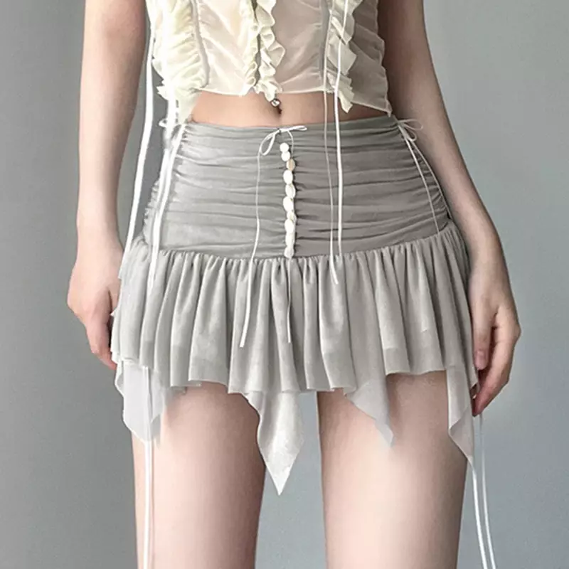 Новинка 2024, нишевая однотонная газовая юбка Y2K с неравномерным дизайном, с заниженной талией, одежда для девушек, короткая юбка, трендовая