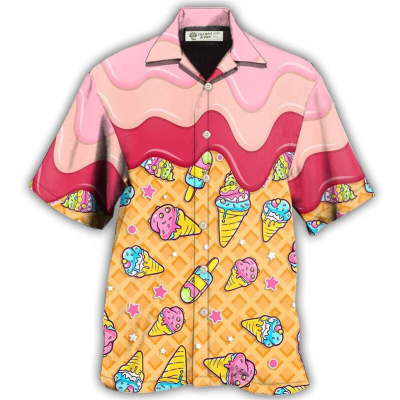 Fashion Trendy Ice Cream Shirts Loose Comforts 3D Print Y2k Hawaii Shirt Vacation Beach Party Tops Men Women Short Sleeve Shirts