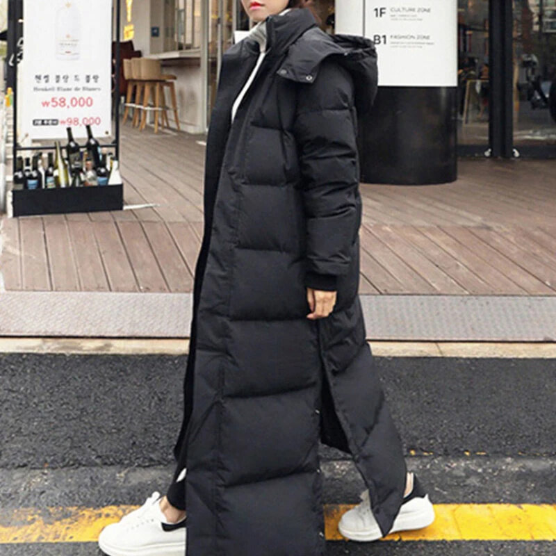 Женский пуховик, новинка зимы 2024, сверхдлинные толстые модные куртки-пуховики в Корейском стиле на белом утином пуху, женские куртки для женщин