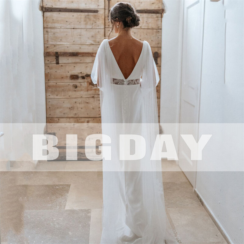 Elegante vestido de noiva sereia, manga longa, decote em v, costas abertas, vestido de noiva cetim, laço, 2024