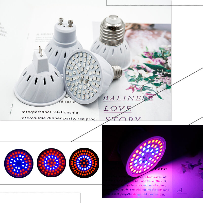 LED 성장 전구, 전체 스펙트럼 식물 수경 성장 조명, 식물 램프, 실내 조명, 꽃 모종, E27, E14, MR16, GU10, 로트당 10 개