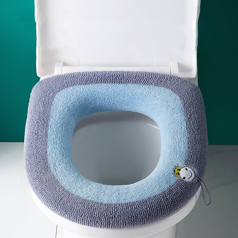 Winter Warm Toilet Seat Cover Mat Bathroom Toilet Pad Cushion With Handle Thicker Soft Washable Closestool Warmer Accessories
