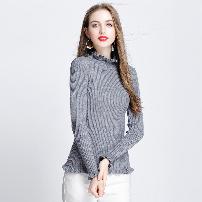 MRMT 2024 baru Sweater wanita dengan kerah setengah tinggi dan renda Agaric ramping dan tebal Bottoming kemeja Atasan Wanita