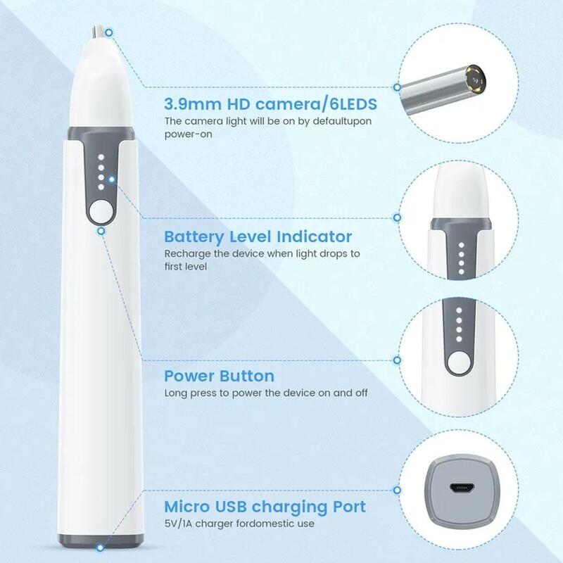 Ear Camera Endoscope 3.9mm Wireless Otoscope 720P HD WiFi Ear Scope With 6 LED For Kids And Adults Support Android And IPhone