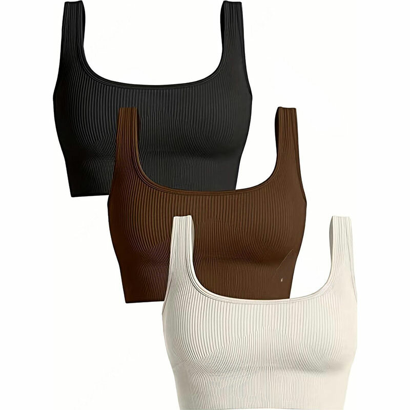 Yoga base sans couture respirant 3pcs tricot côtelé solide soutien-gorge de sport