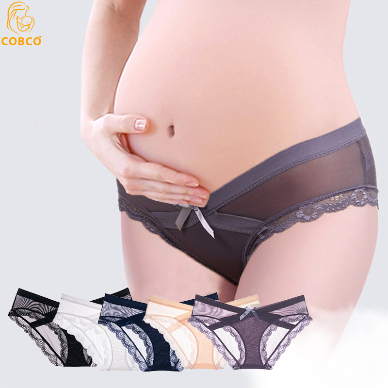 Verão maternidade calcinha sem costura rendas cintura baixa v cuecas para grávidas gravidez lingerie