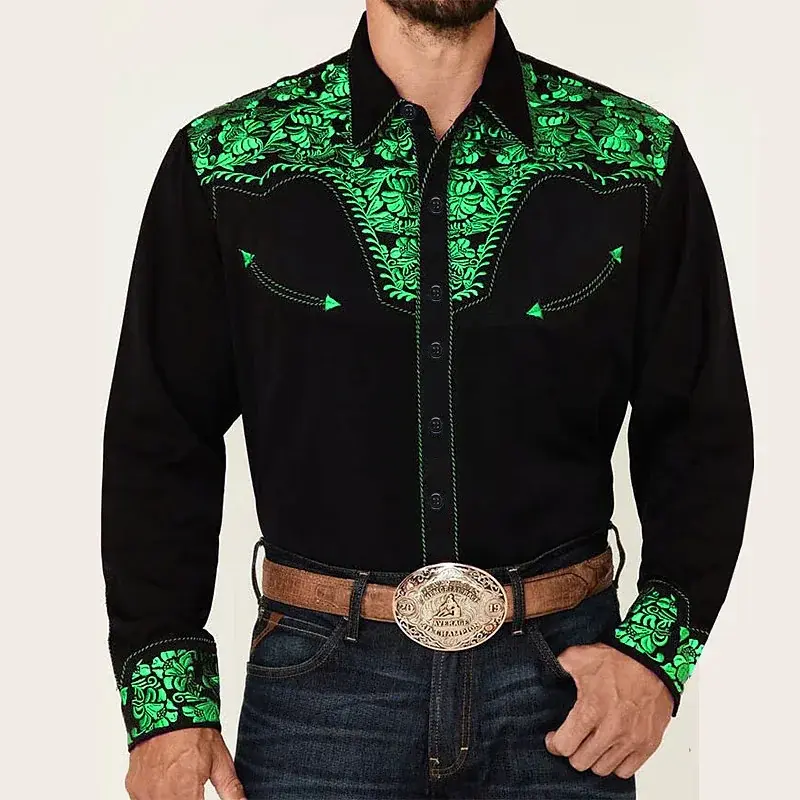 Western tribal men's shirts, blue, pink, and black patterned tops, made of high-quality materials for parties, casual and fashio