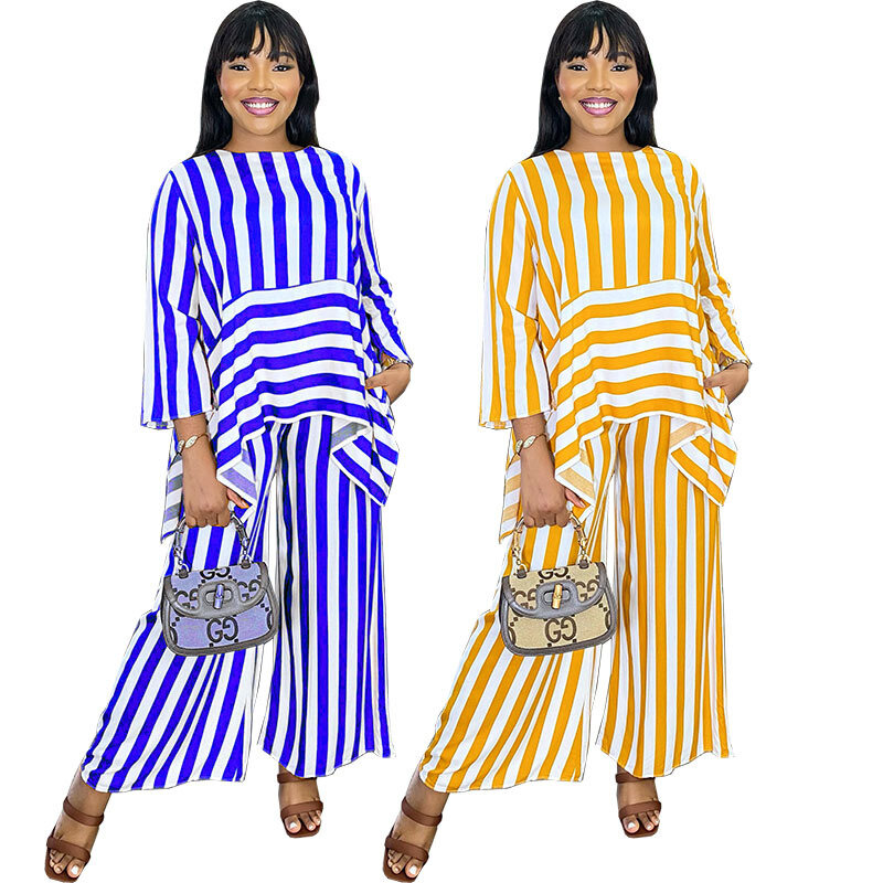 Set Wanita 2 Potong Afrika 2023 Atasan Lengan Panjang Musim Semi Musim Panas dan Celana Setelan Pakaian Mode Set Pakaian Kantor Yang Cocok