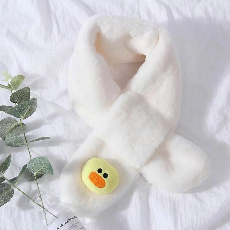 어린이용 귀여운 곰 봉제 스카프, 한국 단색, 따뜻한 흰색 네커치프, 만화 겨울 아기 스카프