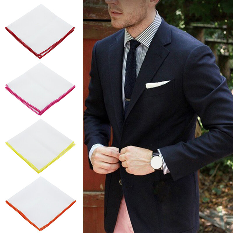 Fazzoletto da uomo in cotone quadrato tascabile bianco tinta unita fazzoletti bianchi organici bordo colorato tinta unita morbido