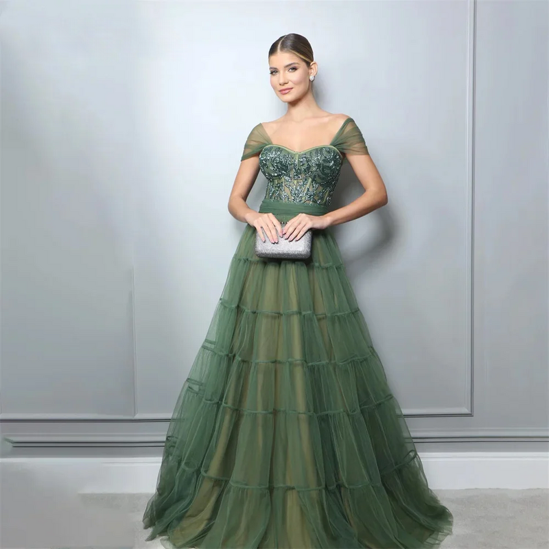 Customised Gowns Dark Green Sexy Backless Floor-Length Gowns Dresses For Banquet Party