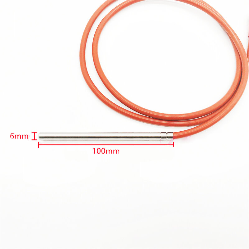 FS-Sensor de temperatura PT1000 impermeável, cabo do silicone, resistente ao calor,-50 ~ 200 °C sonda, 6mm Comprimento da inserção, 100mm, 2 fios, 1m