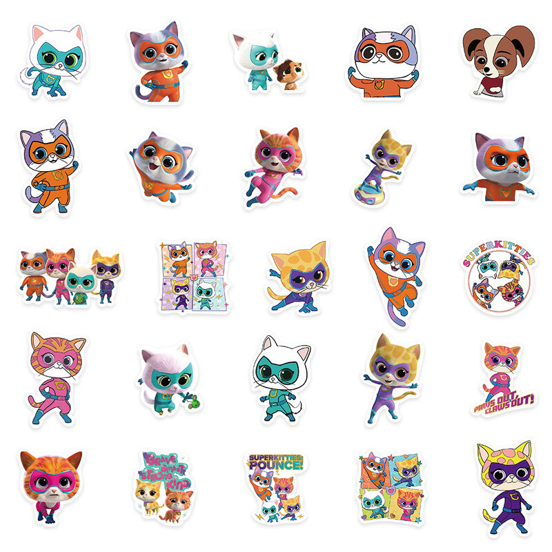 Autocollants de dessin animé Super Kitties pour enfants, autocollants Kawaii, jouet mignon, téléphone, bouteille d'eau, papeterie amusante, décalcomanies Anime Graffiti, 10 pièces, 30 pièces, 50 pièces
