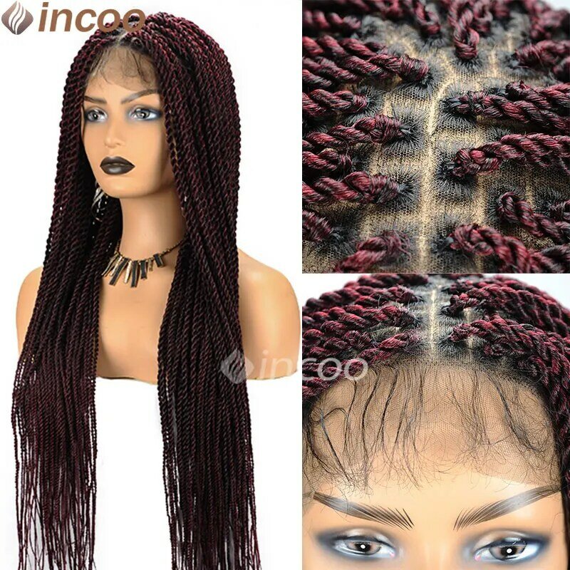 Synthetic Twist Jumbo Braided Full Lace Wigs for Women Lace Front Medium Senegalese Twist Braids Wig Braid Lace Wig with Plaits