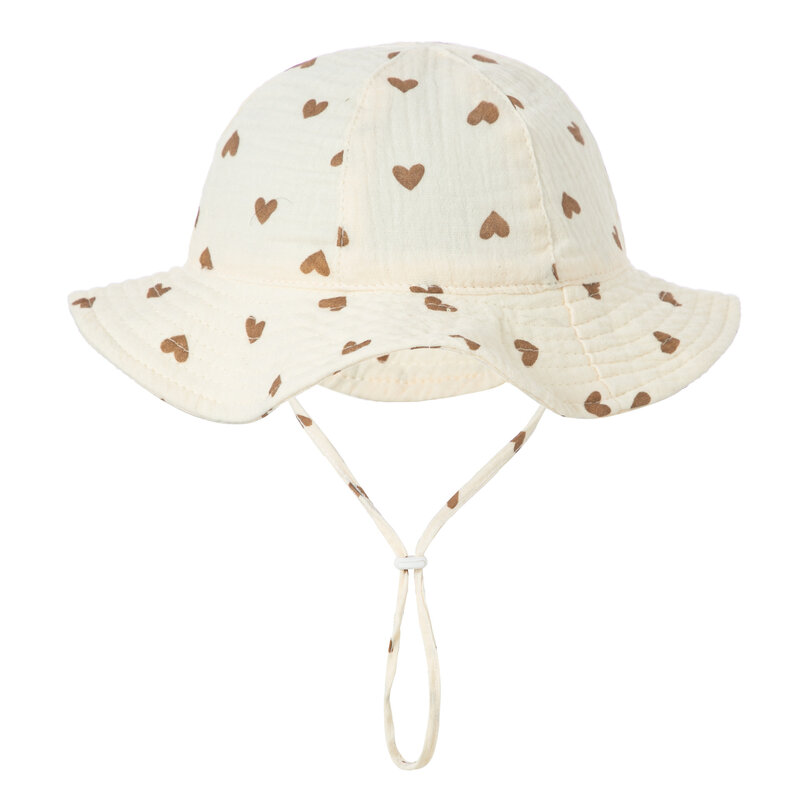 남녀공용 프린트 파나마 모자, 아동용 면 버킷 모자, 야외 해변 낚시 모자, 신상 자외선 차단 모자, 남아 및 여아, 3-12 개월