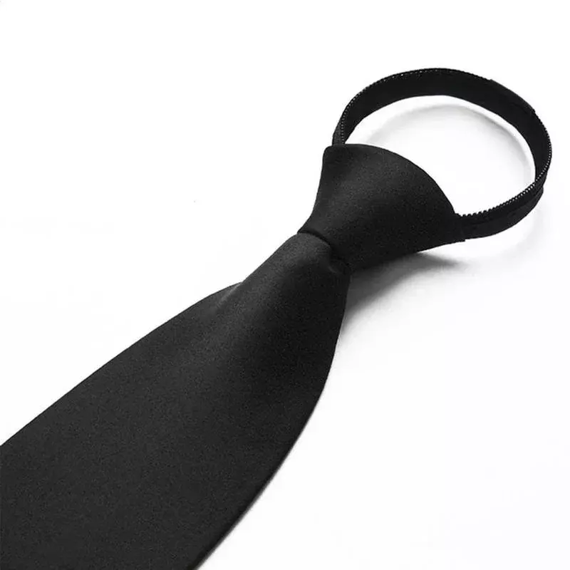 Casual Zwarte Clip Stropdassen Voor Mannen Vrouwen Student College Security Eenvoudige Stropdas Portier Steward Matte Pak Business Skinny Lazy Stropdas