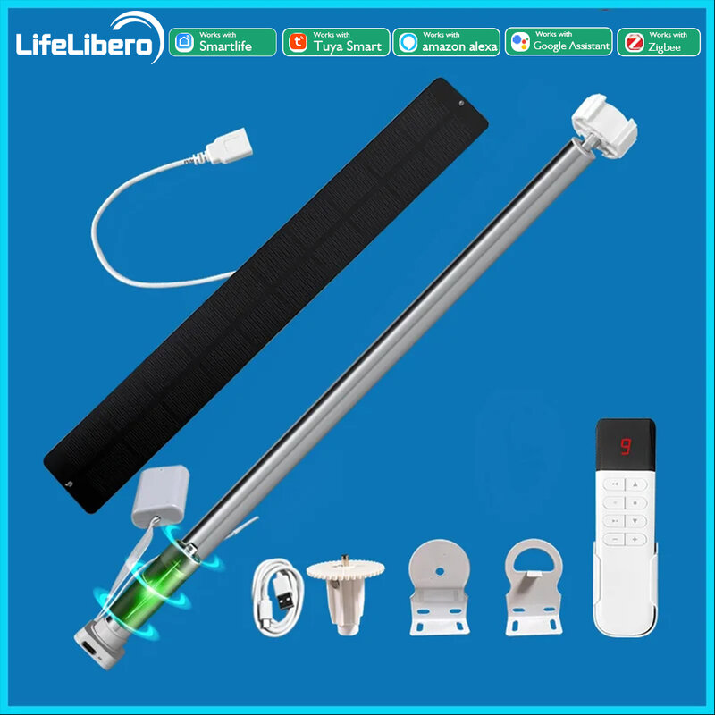 LifeLibero-cortinas inteligentes Tuya Zigbee o Wifi, sin taladro, Motor de batería, persianas enrollables para ventana Tubular de 20, 25 y 28mm