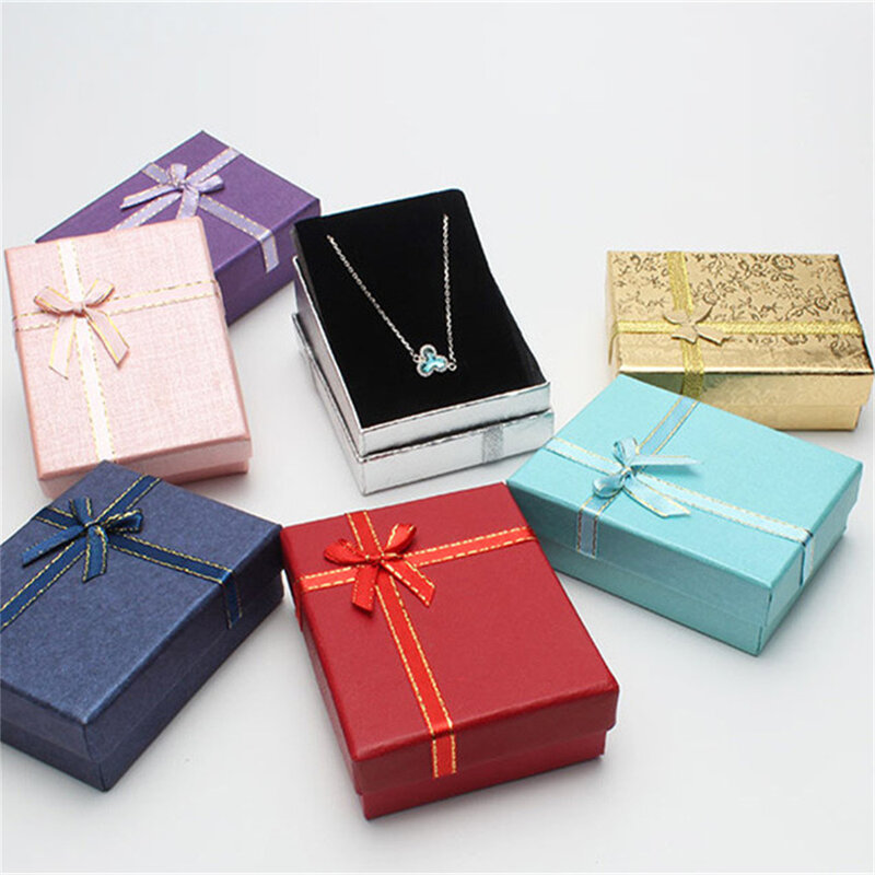 Bow Ribbon Jewelry Box Gift Packaging Ring Earrings Necklace Bracelet Storage Box Cardboard Jewelry Organizer Display Paper Case