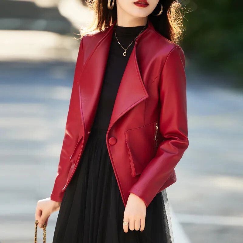 Giacca da donna in pelle primavera e autunno 2024 nuovo stile elegante Blazer moda soprabito cappotto corto per il tempo libero di fascia alta