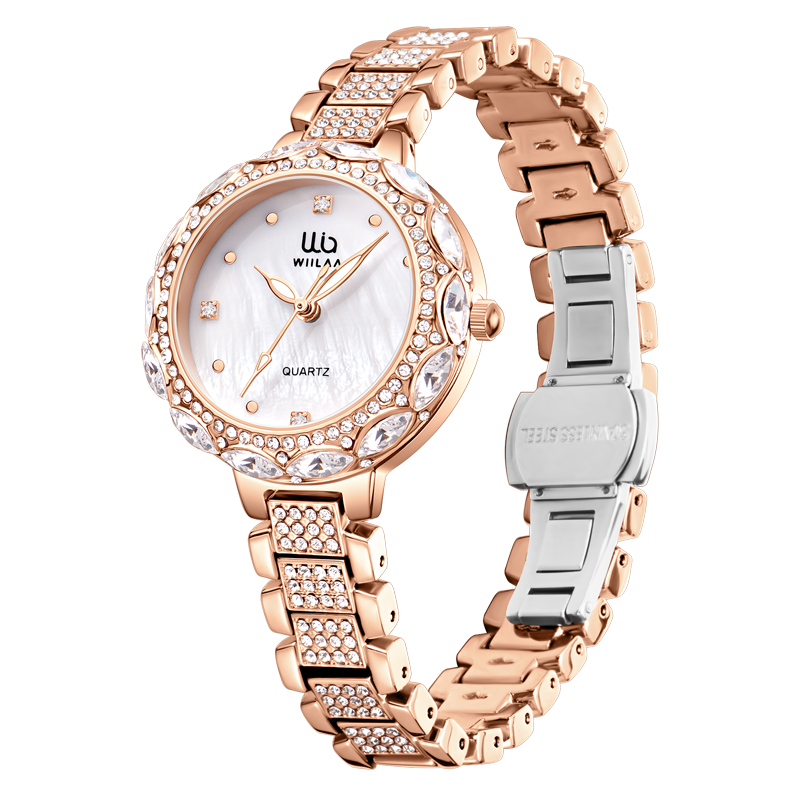 WIILAA Women Rose Gold Watches Stainless Steel Ladies Wrist Watches Rhinestone Top Brand Luxury Women Watches For Female Clock