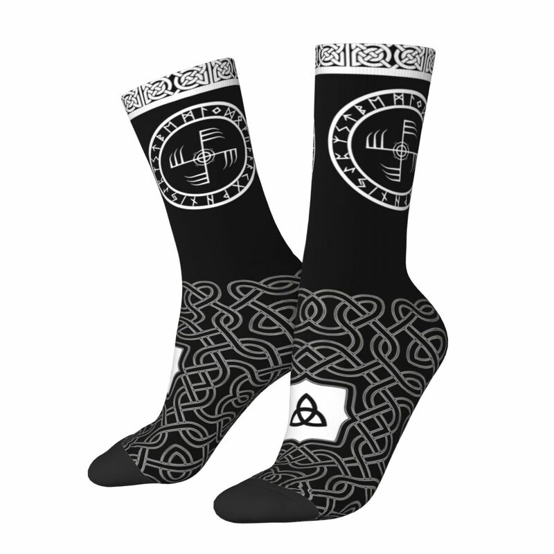Engraçado louco meias para homem ginfaxi preto hip hop harajuku viking feliz padrão sem costura impresso meninos tripulação meia novidade presente