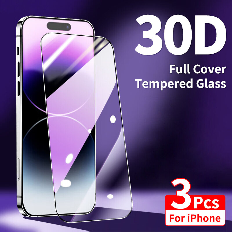 3 Stück gehärtetes Glas mit voller Abdeckung für iPhone 14 13 12 11 Pro Max Displays chutz folie Schutz glas auf x xr xs max 7 8 plus Glas