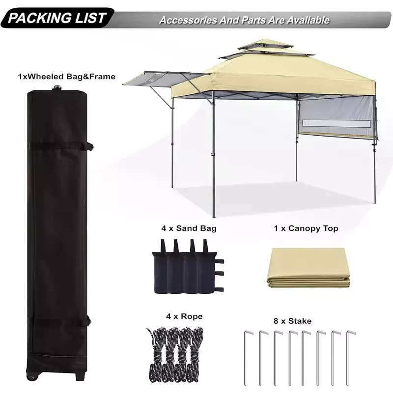 Pop up Gazebo Canopy 3-Tier Instant Canopy with Adjustable Dual Half Awnings, Beige Freight free