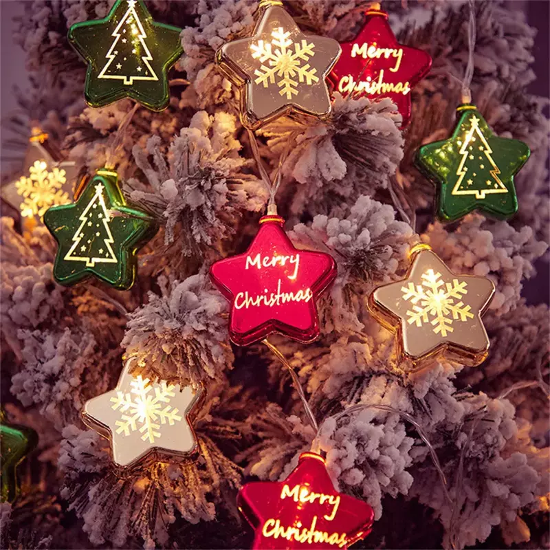 Guirxiété lumineuse de Noël à LED, flocon de neige, pentagramme, nickel é, haute luminosité, 24, 62, 5000lm, 3 m, 20LED