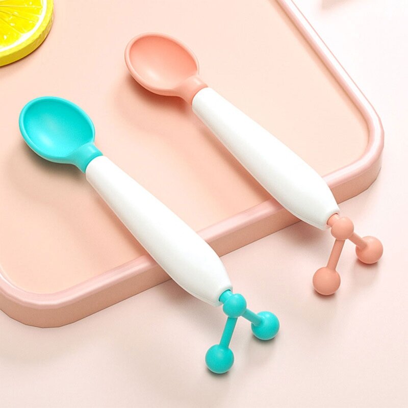 Baby First Stage Spoon 180° Rotatable Training Scoop Gift for Kid Ages 6 Months+ Temperature Sensitive Scoop Baby Tableware Gift