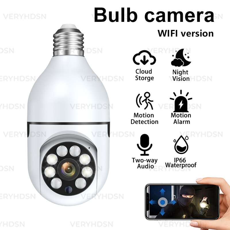 Камера видеонаблюдения с лампочкой E27, 3 Мп, Wi-Fi, 4-кратный зум, ночное видение камера видеонаблюдения видеокамера наблюдения фотоаппарат камеры видеонаблюдения видеонаблюдение
