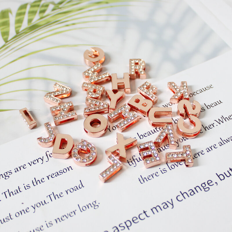 8mm Rose  Slide Charms Letters For Jewelry Making Women Bracelet Alphabet A-Z Pet Collar Necklace DIY Accessories Gift