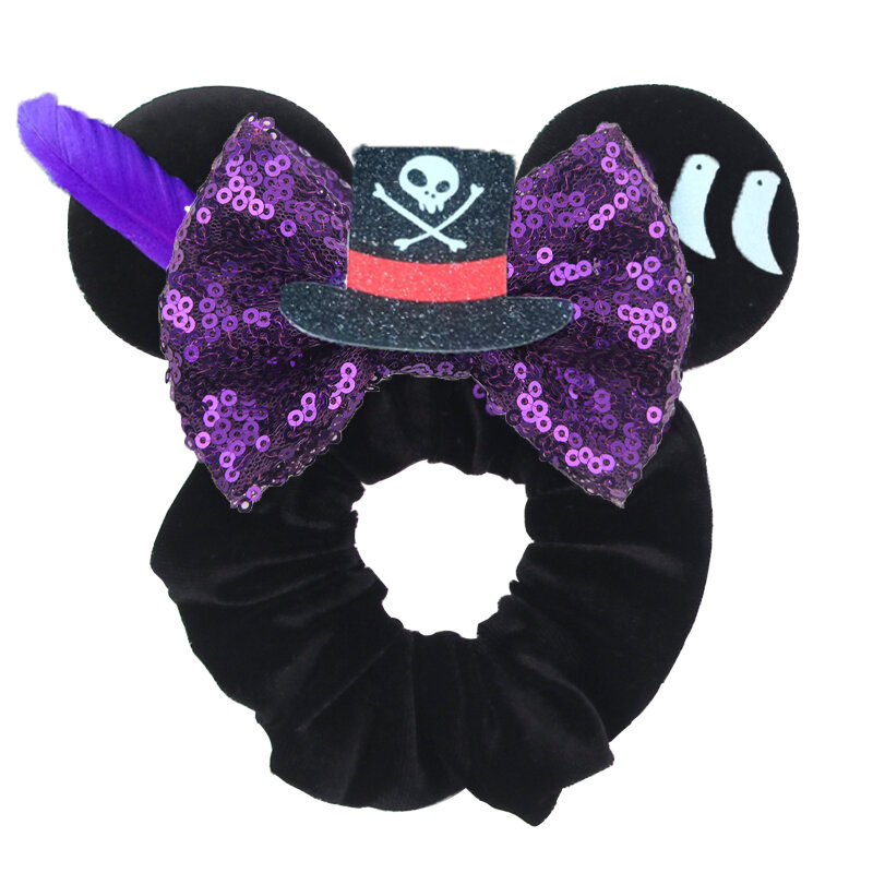 2024 Disney Minnie Mouse Ears Velvet Hair Scrunchies For Girls Women Sequins 4"Bow Elastic Hairband DIY Hair Accessories