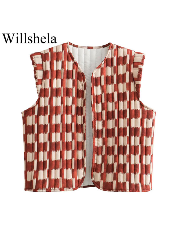 Willshela sin mangas estampada-Chaqueta para mujer, chaleco Vintage con cuello en V, camisetas sin mangas elegantes para mujer