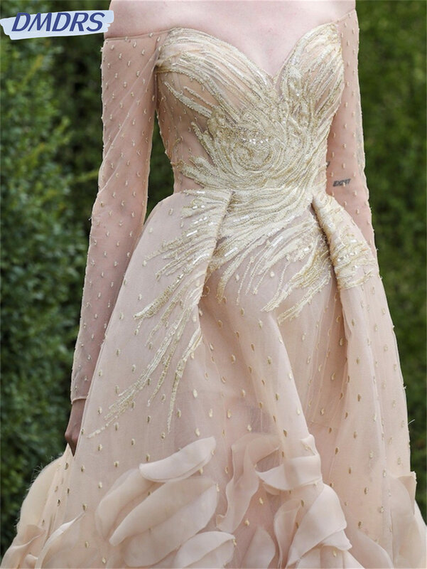 Charming Off-The-Shoulder Prom Dress 2024 Luxurious Long-Sleeved Evening Dresses Classic Floor-Length Gowns Vestidos De Novia
