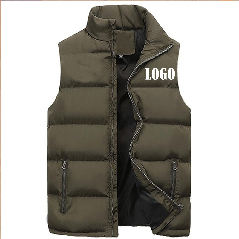 Chaleco personalizado para hombre, chaqueta cálida sin mangas, abrigo con cremallera, cuello alto, informal, ropa de marca, invierno y otoño