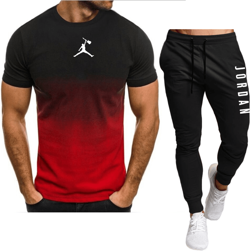 Летний комплект спортивной одежды, футболка с коротким рукавом 3D, длинные брюки, легкая, Повседневная и модная мужская одежда, для спорта и бега