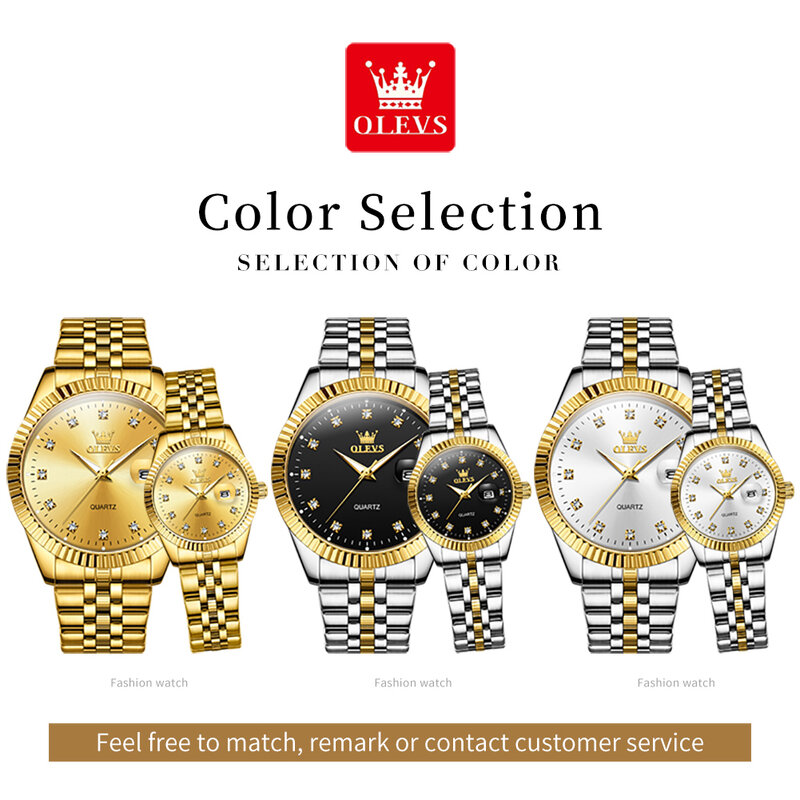 OLEVS Relógio de pulso feminino Diamond Inlay, Relógios masculinos, aço inoxidável, luminoso, luxo, casal