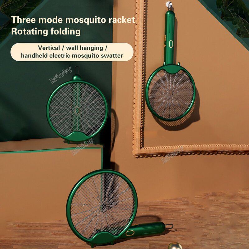 3 In 1 Vliegenmepper Elektrische Racket Oplaadbare Bug Zapper Racket Draagbare Opvouwbare Muggenmoordenaar Val Voor Thuis Slaapkamer Patio