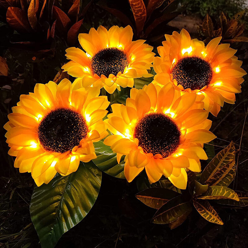 Luces LED solares de simulación de girasol para jardín, luces nocturnas para césped, lámpara de paisaje, luces de flores decorativas para el hogar, 1/3/5 cabezales